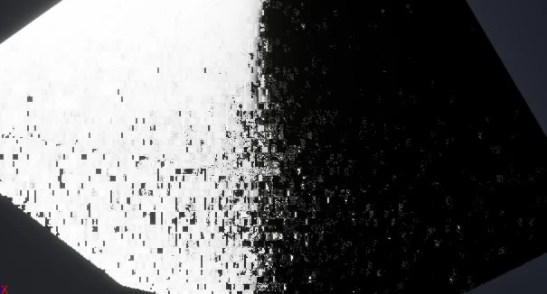A broken render of the ocean plane, split into hard black and white blocks