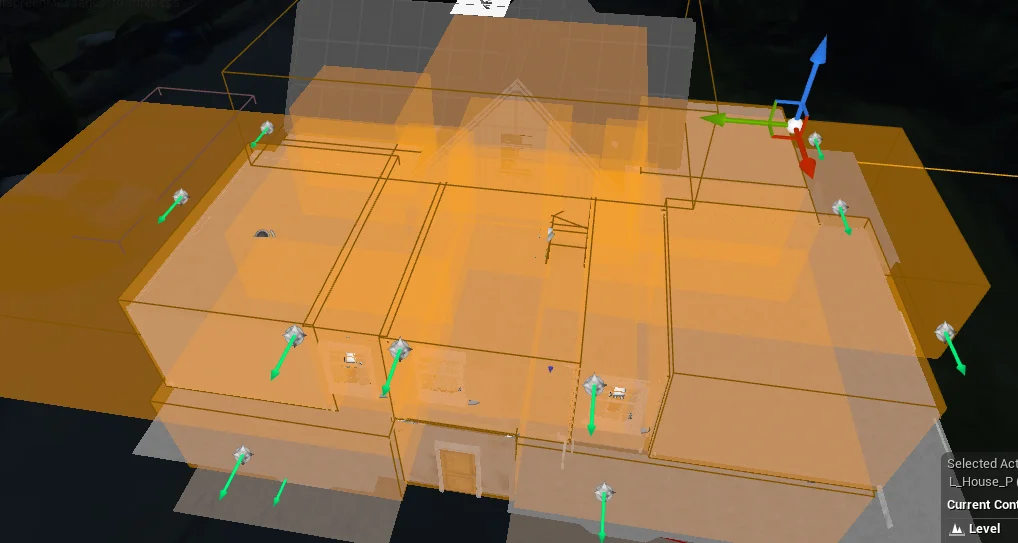 The whole house covered by large, overlapping orange Level Streaming Volumes