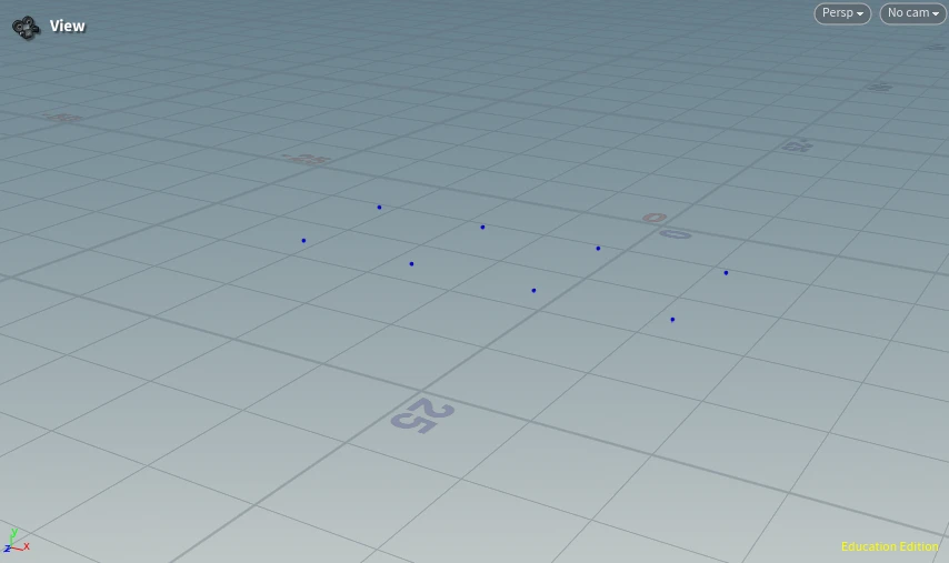 The same viewport with only eight blue points left, arranged in two rows of four