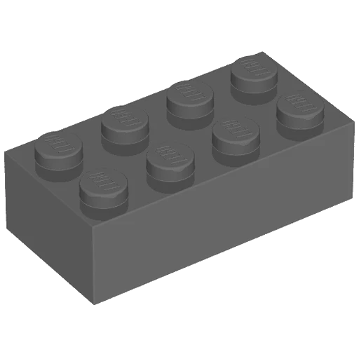 A processed thumbnail of the 2 x 4 brick, a flat grey render of the brick at an angle on a transparent background