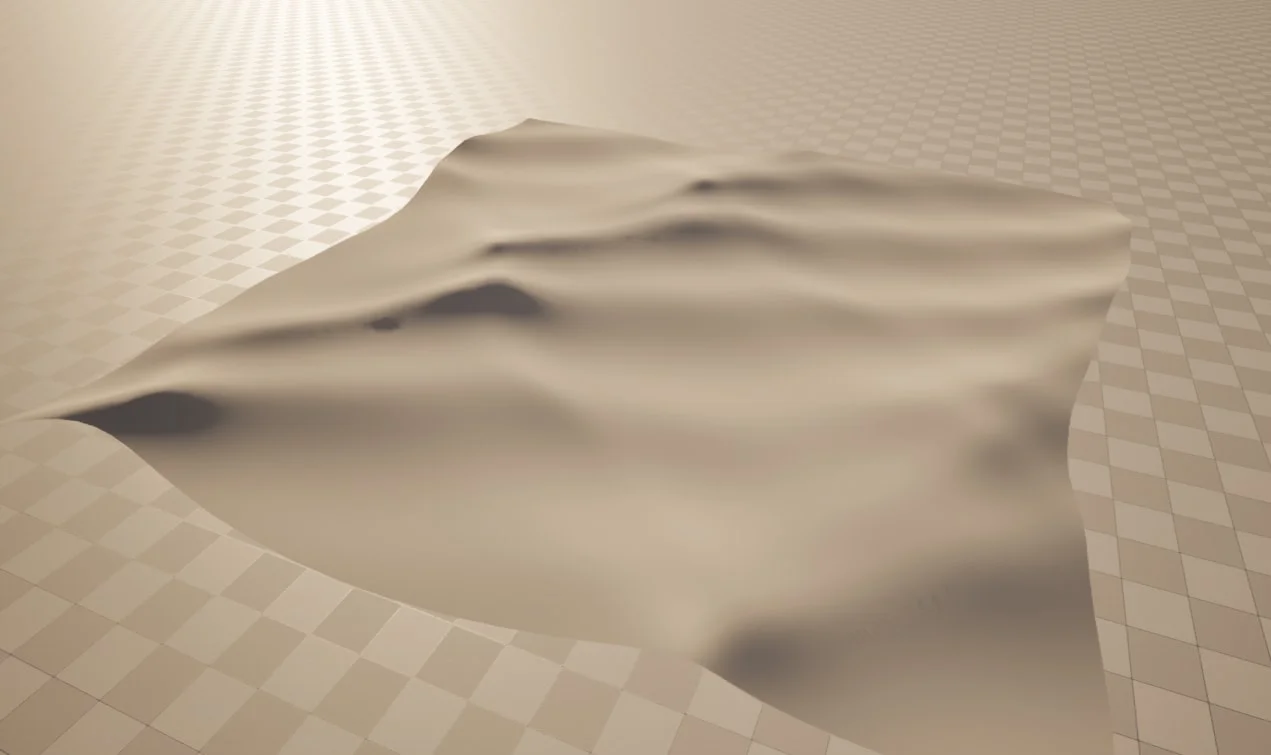 A grey test plane with an irregular, rolling surface built from six overlapping Gerstner waves